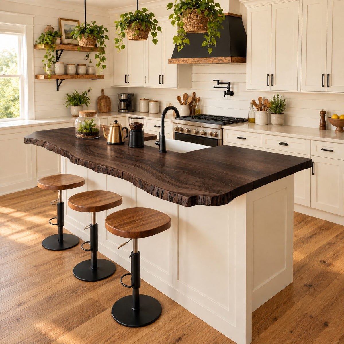 Bark Trim Live Edge Countertop, Solid Wood Kitchen Bar Top with Wavy Seating Side 24-71 Inch