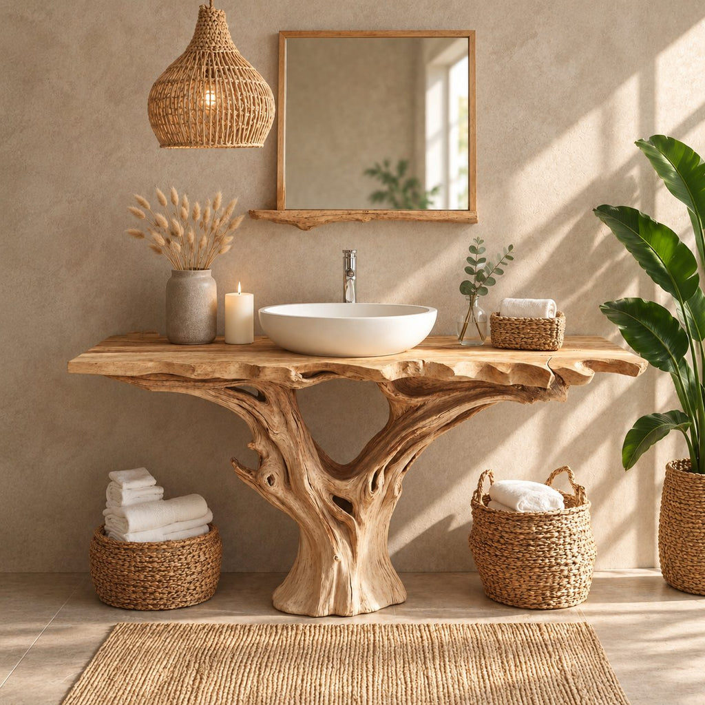 Tree Trunk Bathroom Vanity 30-80 Inch, Driftwood Root Base Freestanding Live Edge Vanity Table