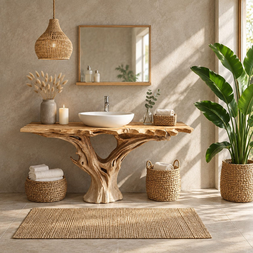 Tree Trunk Bathroom Vanity 30-80 Inch, Driftwood Root Base Freestanding Live Edge Vanity Table