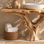 Tree Trunk Bathroom Vanity 30-80 Inch, Driftwood Root Base Freestanding Live Edge Vanity Table