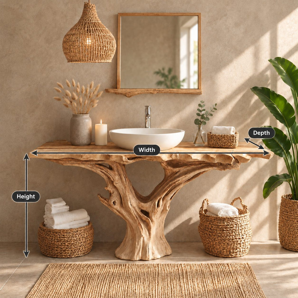 Tree Trunk Bathroom Vanity 30-80 Inch, Driftwood Root Base Freestanding Live Edge Vanity Table