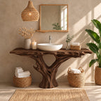 Tree Trunk Bathroom Vanity 30-80 Inch, Driftwood Root Base Freestanding Live Edge Vanity Table