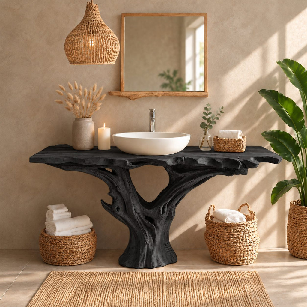 Tree Trunk Bathroom Vanity 30-80 Inch, Driftwood Root Base Freestanding Live Edge Vanity Table