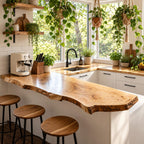 Peninsula Live Edge Bar Countertop, Solid Wood Kitchen Breakfast Bar Top with Curved End 24-71 Inch