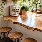 Peninsula Live Edge Bar Countertop, Solid Wood Kitchen Breakfast Bar Top with Curved End 24-71 Inch