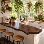 Peninsula Live Edge Bar Countertop, Solid Wood Kitchen Breakfast Bar Top with Curved End 24-71 Inch