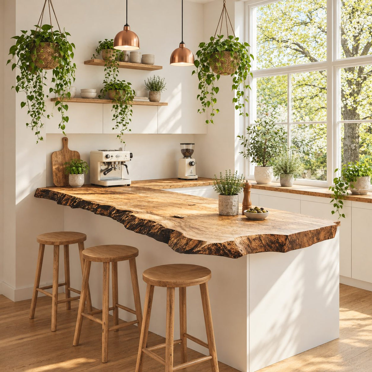 Weathered Edge Live Edge Peninsula Countertop, Rustic Solid Wood Kitchen Bar Slab 24-71 Inch