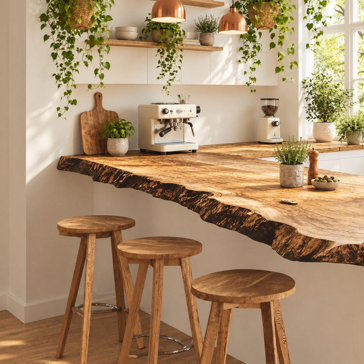 Weathered Edge Live Edge Peninsula Countertop, Rustic Solid Wood Kitchen Bar Slab 24-71 Inch