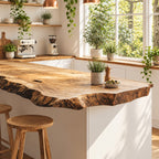 Weathered Edge Live Edge Peninsula Countertop, Rustic Solid Wood Kitchen Bar Slab 24-71 Inch