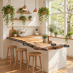 Weathered Edge Live Edge Peninsula Countertop, Rustic Solid Wood Kitchen Bar Slab 24-71 Inch