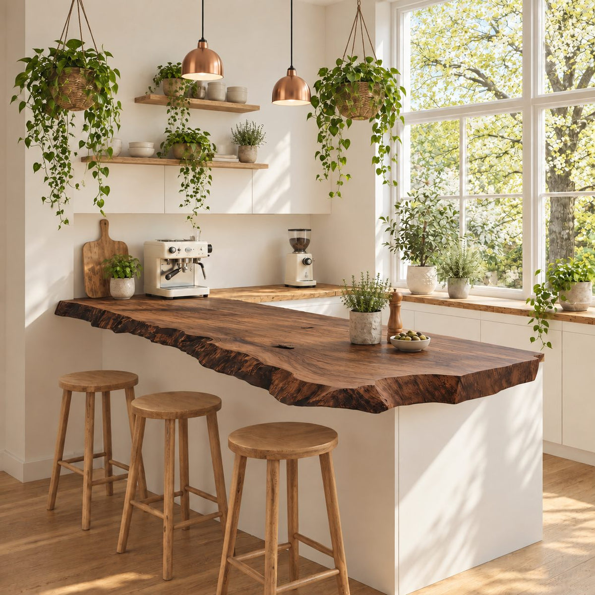 Weathered Edge Live Edge Peninsula Countertop, Rustic Solid Wood Kitchen Bar Slab 24-71 Inch