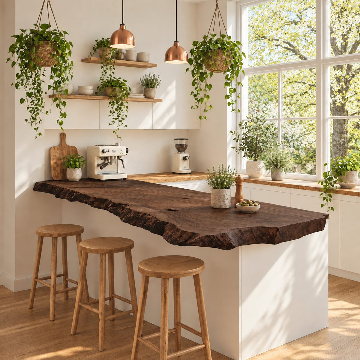 Weathered Edge Live Edge Peninsula Countertop, Rustic Solid Wood Kitchen Bar Slab 24-71 Inch