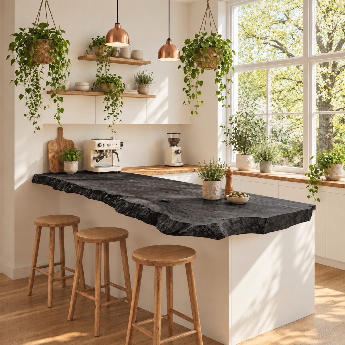 Weathered Edge Live Edge Peninsula Countertop, Rustic Solid Wood Kitchen Bar Slab 24-71 Inch