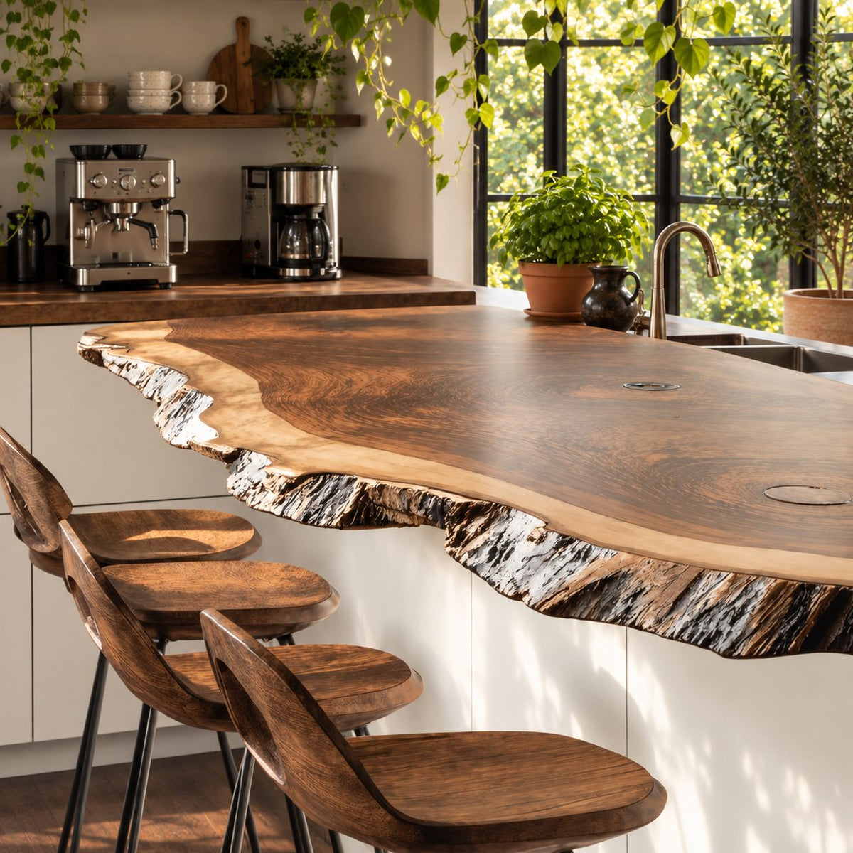 Craggy Edge Live Edge Kitchen Island Countertop, Solid Wood Bar Top with Grommet Holes 24-71 Inch