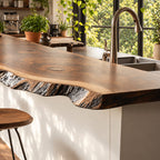 Craggy Edge Live Edge Kitchen Island Countertop, Solid Wood Bar Top with Grommet Holes 24-71 Inch