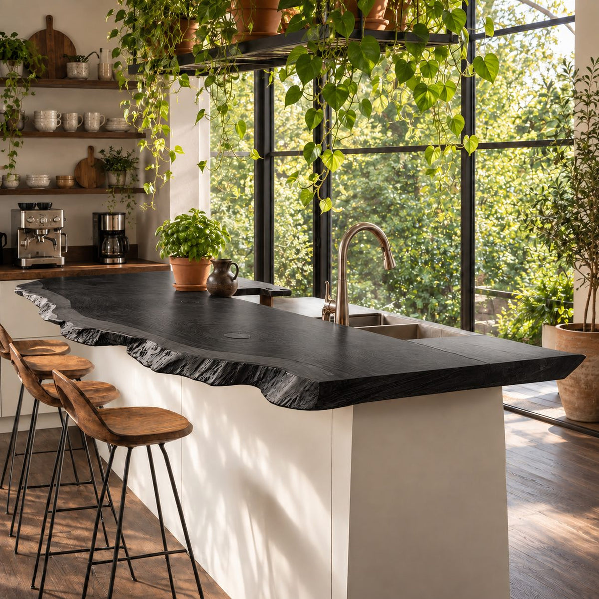 Craggy Edge Live Edge Kitchen Island Countertop, Solid Wood Bar Top with Grommet Holes 24-71 Inch