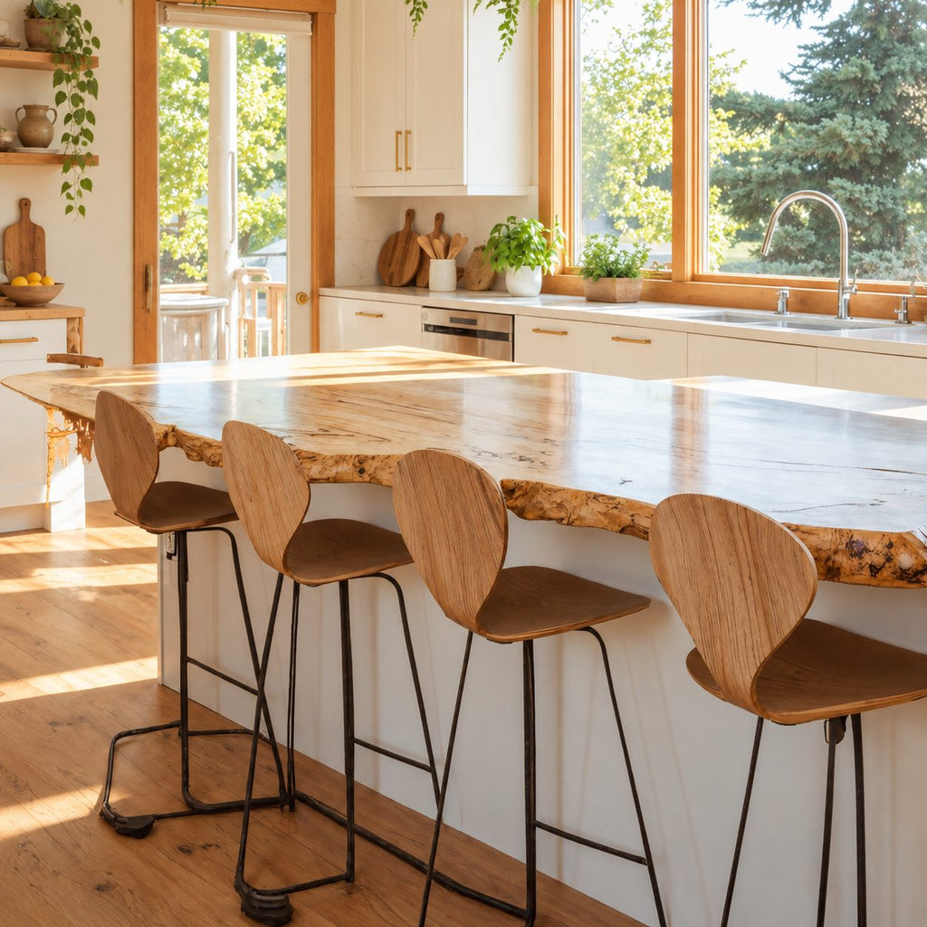 Spalted Grain Live Edge Kitchen Island Countertop, Solid Wood Top with Crusty Natural Edge 24-71 Inch