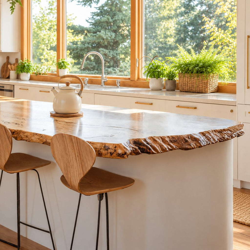 Spalted Grain Live Edge Kitchen Island Countertop, Solid Wood Top with Crusty Natural Edge 24-71 Inch
