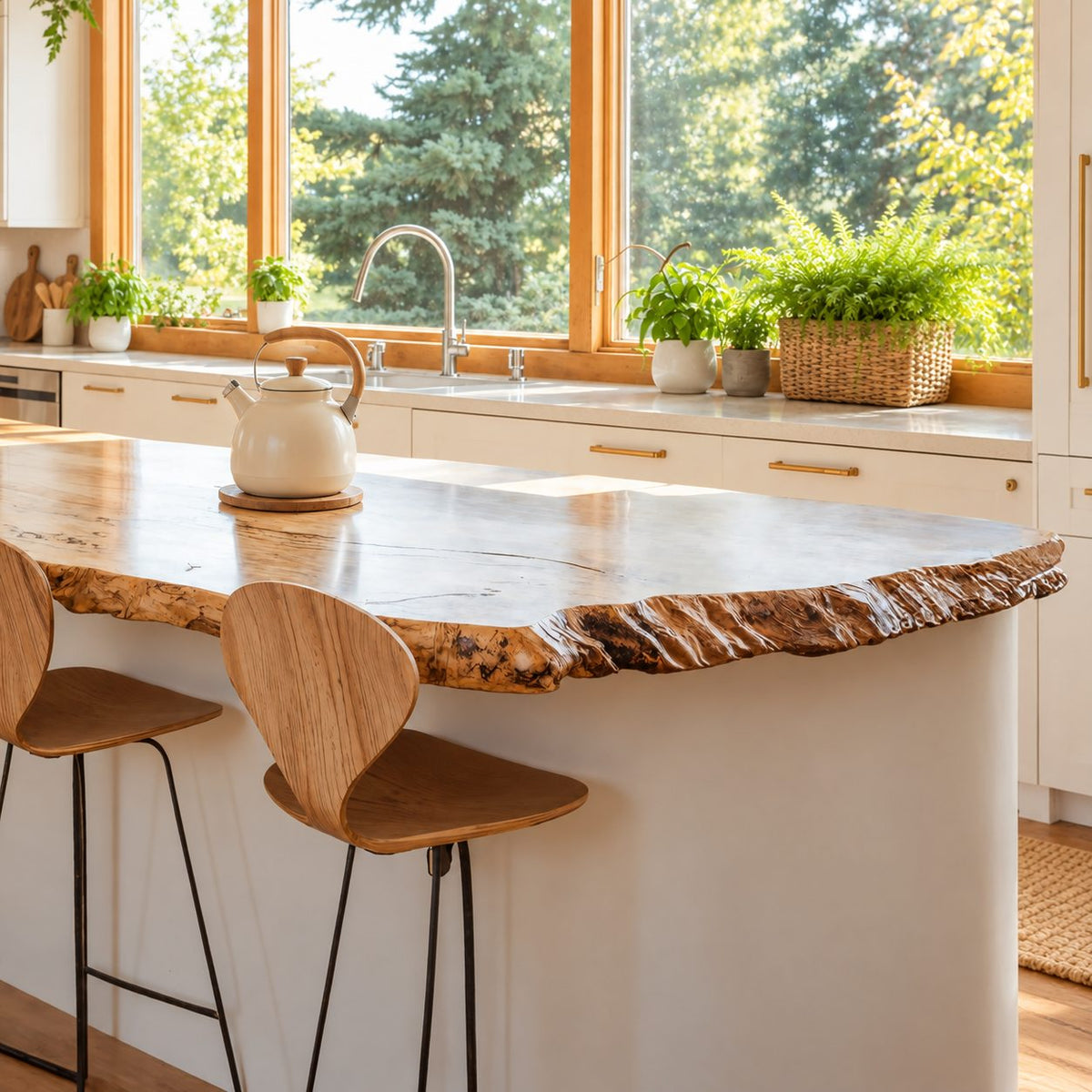 Spalted Grain Live Edge Kitchen Island Countertop, Solid Wood Top with Crusty Natural Edge 24-71 Inch