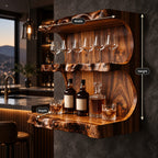 Wavy Live Edge Wine Bar Wall Shelf with Back Panel, Three Tier Solid Wood Home Bar Shelf for Bottles
