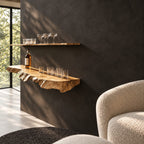 Burl Edge Floating Bar Shelf, Thick Rough Cut Live Edge Solid Wood Wall Shelf for Home Bar Bottles