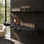 Burl Edge Floating Bar Shelf, Thick Rough Cut Live Edge Solid Wood Wall Shelf for Home Bar Bottles