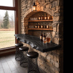 Long Live Edge Bar Ledge for Window Walls, Solid Wood Floating Bar Counter Shelf with Natural Edge