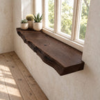 Window Ledge Shelf with Knotty Live Edge, Solid Wood Floating Window Sill for Kitchen and Entryway