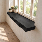 Window Ledge Shelf with Knotty Live Edge, Solid Wood Floating Window Sill for Kitchen and Entryway