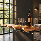 Chunky Burl Floating Bar Shelf with Sculpted Live Edge Underside, Solid Wood Wall Shelf for Home Bars