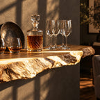 Rugged Natural Edge Floating Bar Shelf, Thick Solid Wood Slab Wall Shelf for Home Bar and Lounge