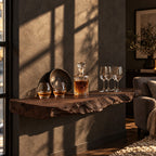Rugged Natural Edge Floating Bar Shelf, Thick Solid Wood Slab Wall Shelf for Home Bar and Lounge