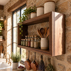 Open Box Kitchen Wall Shelf, Rectangular Solid Wood Spice Rack and Display Frame for Jars and Canisters