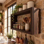 Open Box Kitchen Wall Shelf, Rectangular Solid Wood Spice Rack and Display Frame for Jars and Canisters
