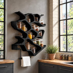 Honeycomb Cell Spice Rack Wall Shelf with Wooden Towel Rod, Sculpted Solid Wood Kitchen Organizer