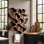 Honeycomb Cell Spice Rack Wall Shelf with Wooden Towel Rod, Sculpted Solid Wood Kitchen Organizer