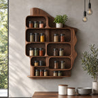 Rounded Cubby Spice Rack Wall Cabinet, Sculpted Solid Wood Kitchen Organizer with Shaped Back Panel