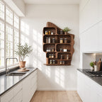 Rounded Cubby Spice Rack Wall Cabinet, Sculpted Solid Wood Kitchen Organizer with Shaped Back Panel