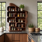 Rounded Cubby Spice Rack Wall Cabinet, Sculpted Solid Wood Kitchen Organizer with Shaped Back Panel