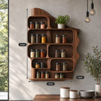 Rounded Cubby Spice Rack Wall Cabinet, Sculpted Solid Wood Kitchen Organizer with Shaped Back Panel