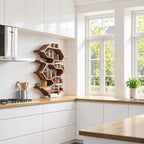 Hexagon Honeycomb Spice Rack Wall Shelf with Paper Towel Holder, Tall Solid Wood Kitchen Organizer