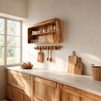 Rounded Corner Open Wall Cabinet, Solid Wood Kitchen Display Shelf with Middle Shelf for Cups and Jars