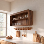 Rounded Corner Open Wall Cabinet, Solid Wood Kitchen Display Shelf with Middle Shelf for Cups and Jars