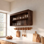 Rounded Corner Open Wall Cabinet, Solid Wood Kitchen Display Shelf with Middle Shelf for Cups and Jars