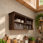 Crown Top Four Cubby Wall Cabinet, Solid Wood Kitchen Shelf with Curved Sides for Plates and Jars