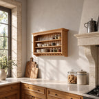 Plate Rack Wall Shelf with Peg Hooks and Beadboard Back, Solid Wood Farmhouse Kitchen Display