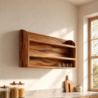 Arched End Wall Shelf, Two-Tier Solid Wood Kitchen and Pantry Rack with Full Grain Back Panel