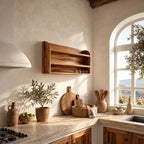 Arched End Wall Shelf, Two-Tier Solid Wood Kitchen and Pantry Rack with Full Grain Back Panel