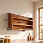 Arched End Wall Shelf, Two-Tier Solid Wood Kitchen and Pantry Rack with Full Grain Back Panel