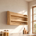 Arched End Wall Shelf, Two-Tier Solid Wood Kitchen and Pantry Rack with Full Grain Back Panel